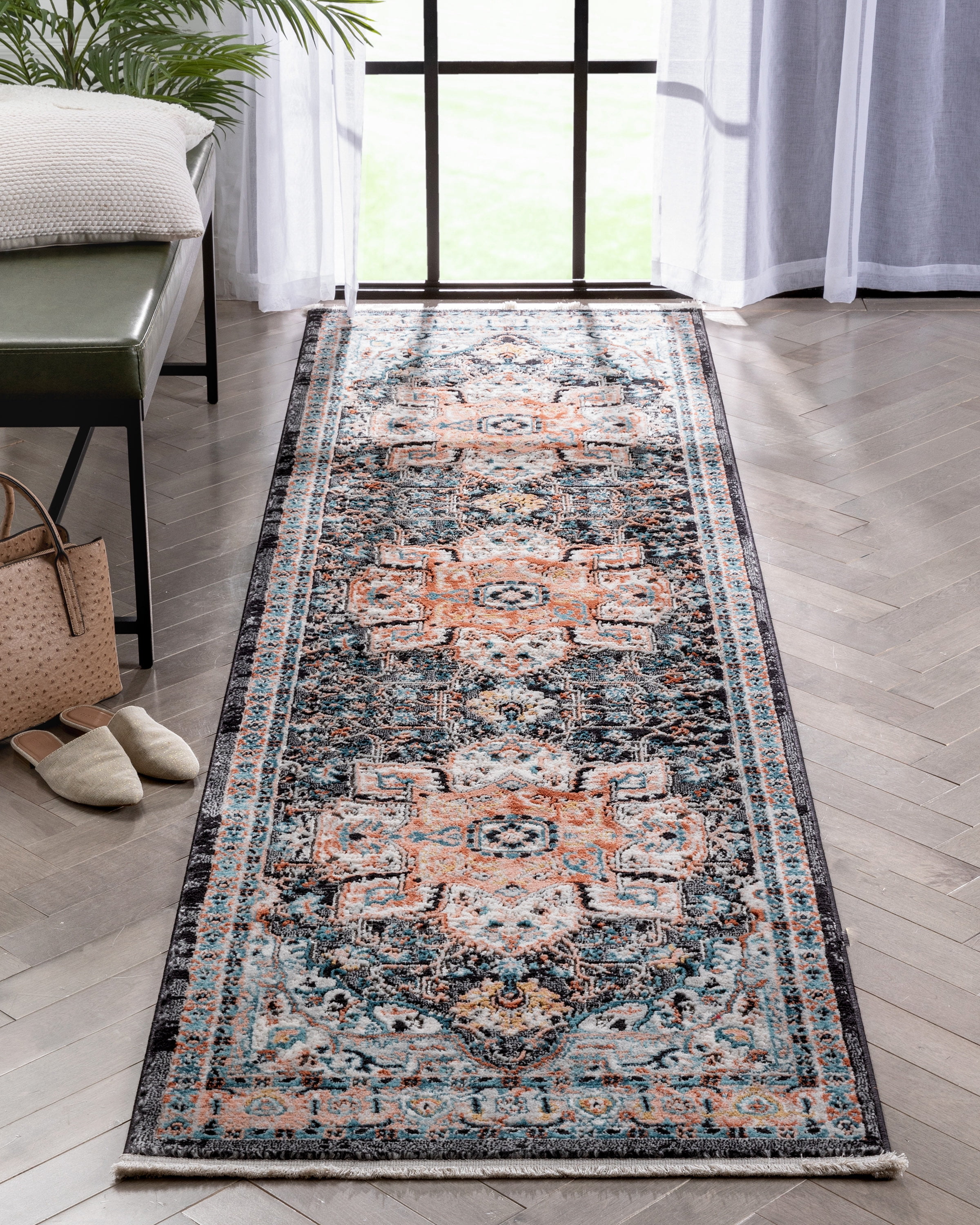 Well Woven Indira Minos Vintage Bohemian Oriental Floral Black 2'7" x 9'10" Runner Rug