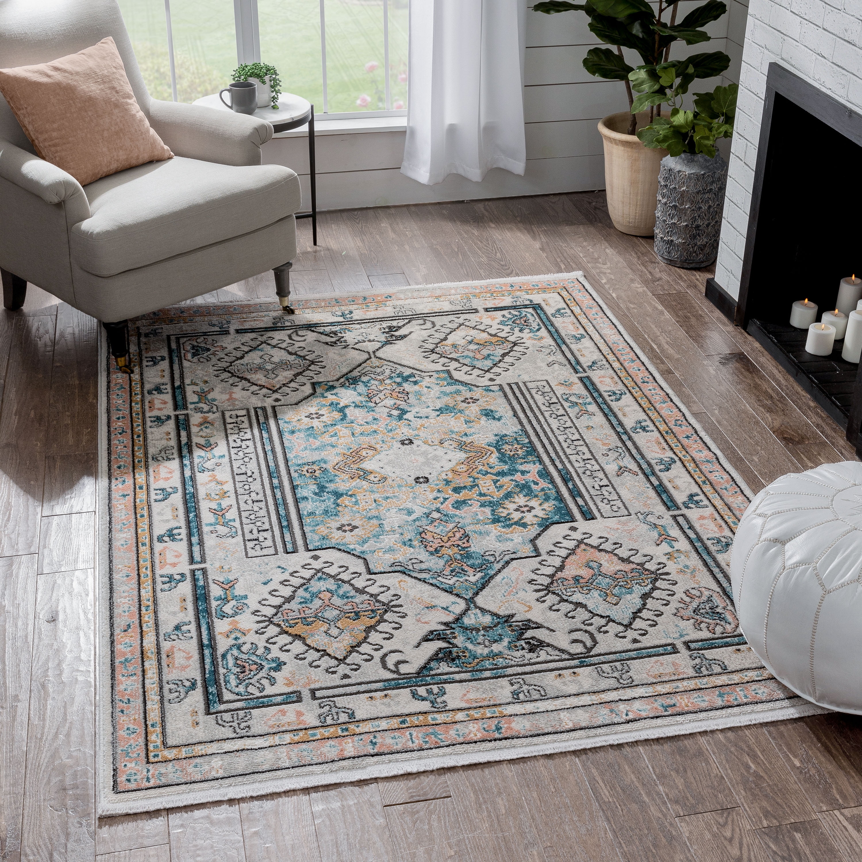 Indira Blue Medallion 8' x 10' Stain-Resistant Synthetic Rug