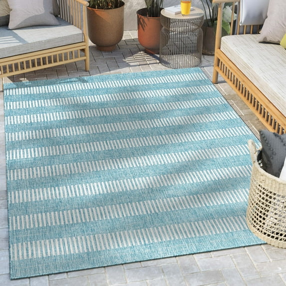 Well Woven Indoor/Outdoor Area Rug 5'3" x 7'3" Stria Black Striped