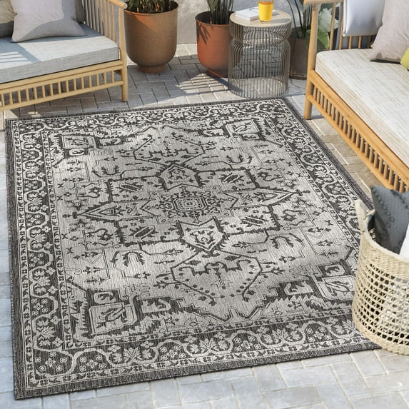 Well Woven Indoor/Outdoor Area Rug 7'10" x 10'6" Celesine Black & Grey Persian Medallion