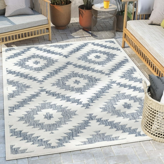 Well Woven Indoor/Outdoor Area Rug 7'10" x 10'6" Keiko Blue Moroccan Tribal