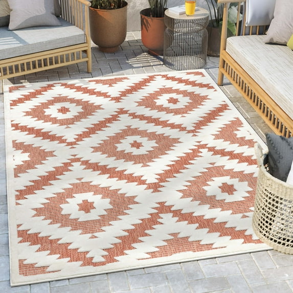 Well Woven Indoor/Outdoor Area Rug 7'10" x 10'6" Keiko Terracotta Moroccan Tribal