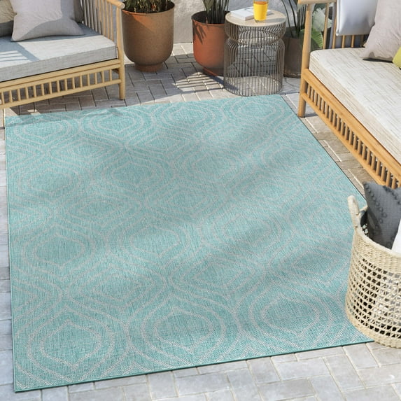 Well Woven Indoor/Outdoor Area Rug 7'10" x 9'10" Ludo Blue Modern Moroccan Trellis