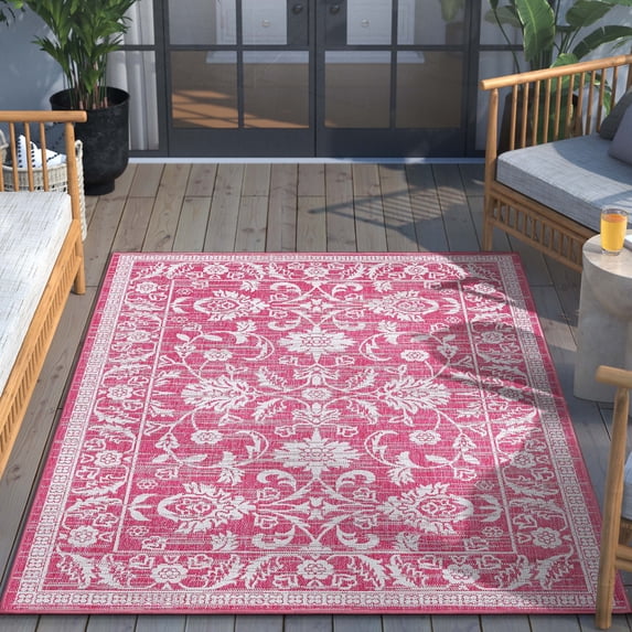 Well Woven Indoor/Outdoor Delphi Fuchsia Persian Oriental 7'10" x 10'6" Area Rug