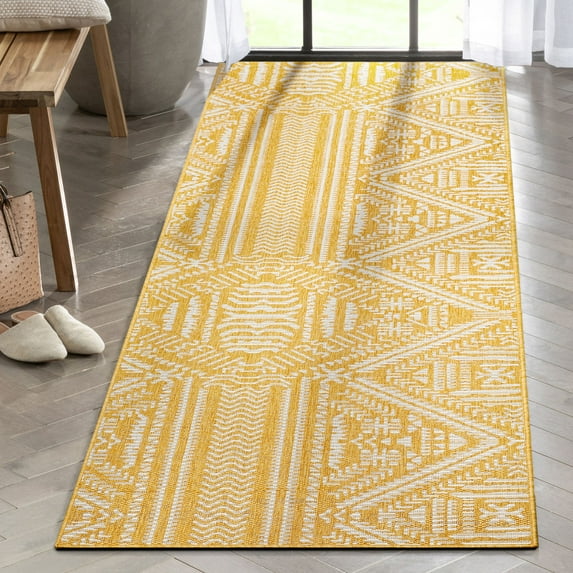 Well Woven Indoor/Outdoor Runner Rug 2'7" x 9'10" Khalo Yellow Modern Tribal