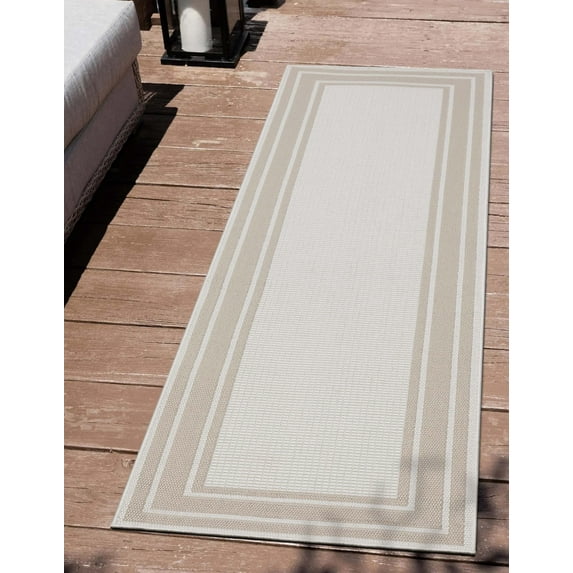 Well Woven Indoor/Outdoor Runner Rug 2'7" x 9'10" Perry Ivory Striped Border