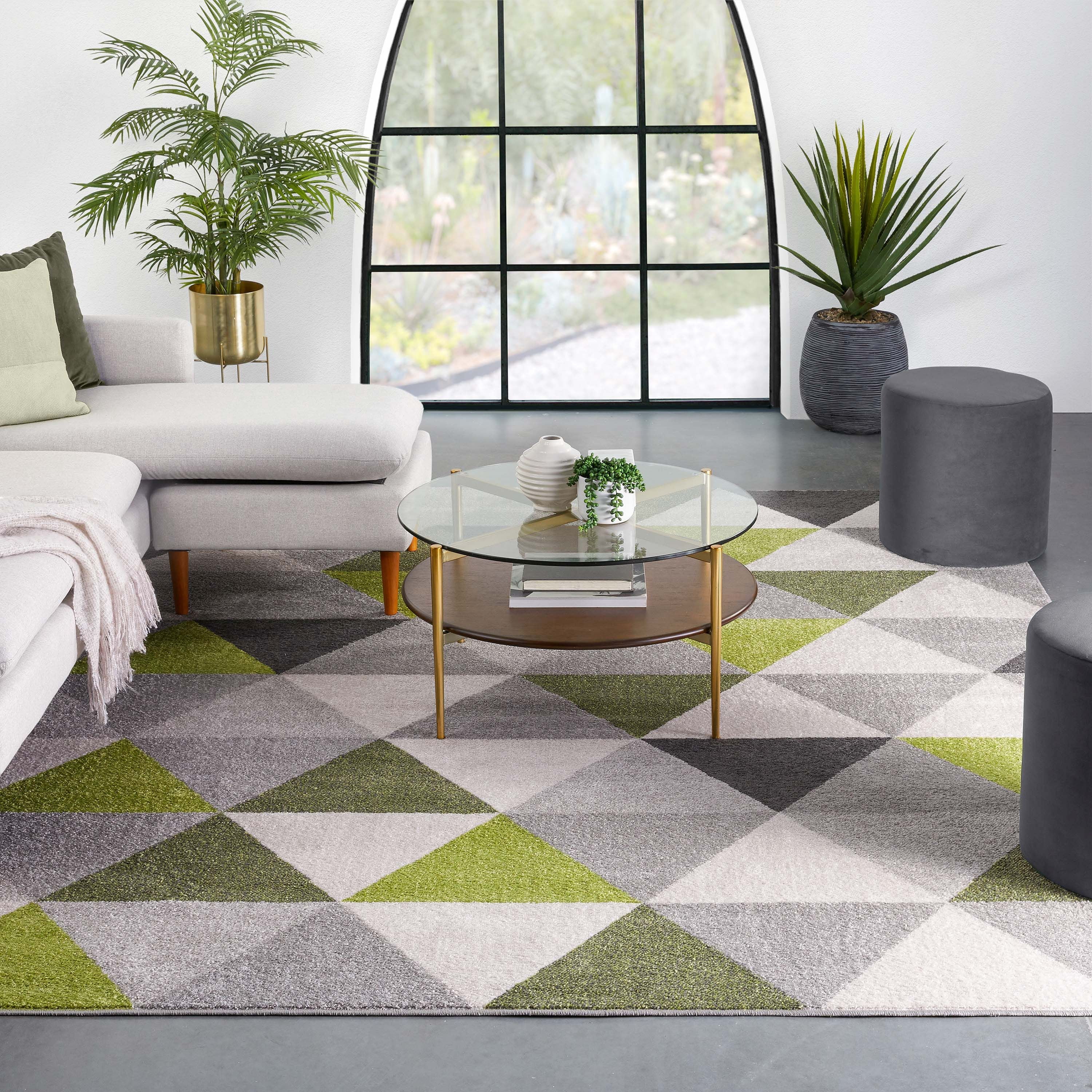 Isometry Rug Well Woven Isometry Geometric Green & Grey Triangle Area Rug Area Rug ...