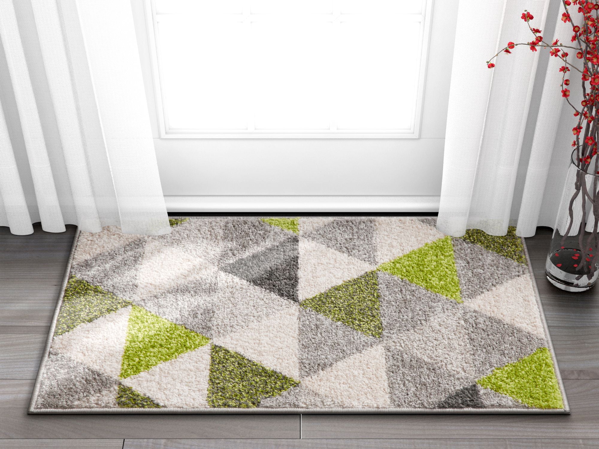 Isometry Rug Well Woven Isometry Green & Grey Modern Geometric Triangle Pattern Area ...
