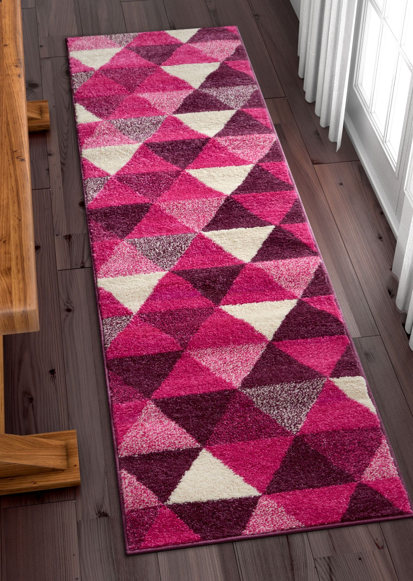 Isometry Rug Well Woven Isometry Purple Pink Modern Geometric Triangle 2' x 7'3 ...