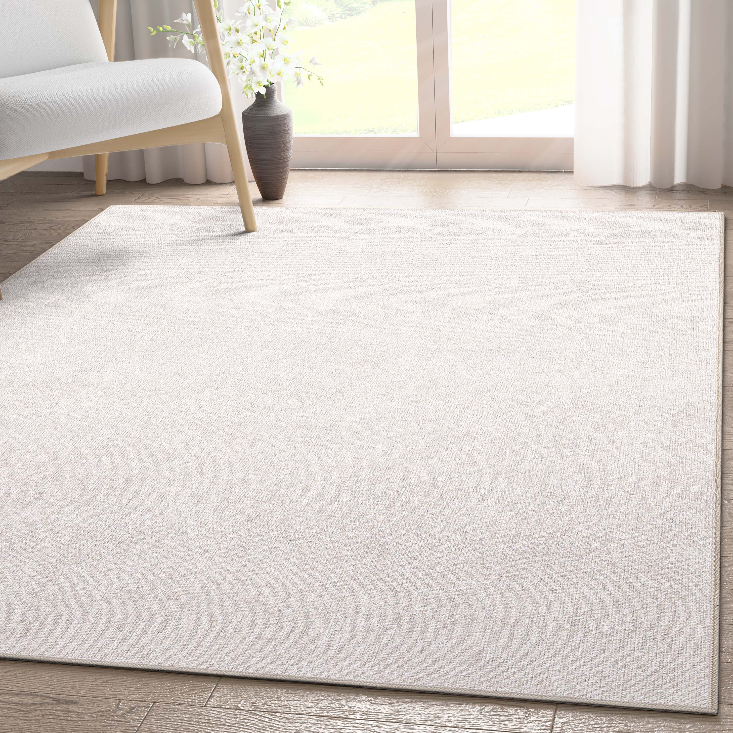 Well Woven Neutral Ivory Solid Color 7'7