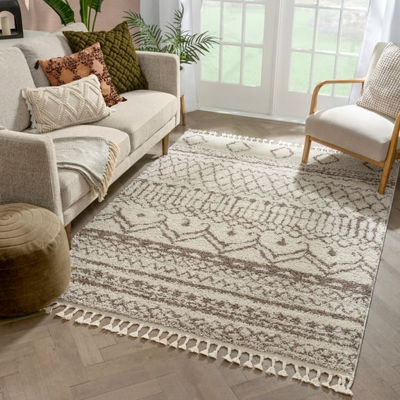 Well Woven Jasmin Shag Ivory Moroccan Trellis Area Rug