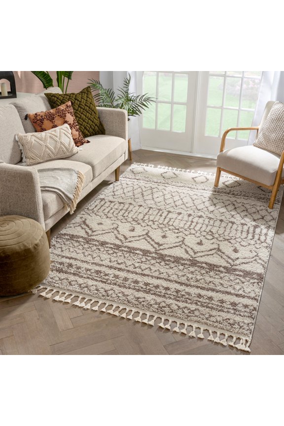 Jasmin Shag Ivory Moroccan Trellis Area Rug