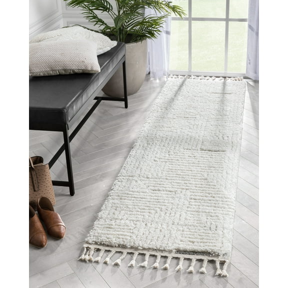 Well Woven Jessa Cream Grey Abstract Squares High-Lo Geometric 2'3" x 7'3" Runner Rug