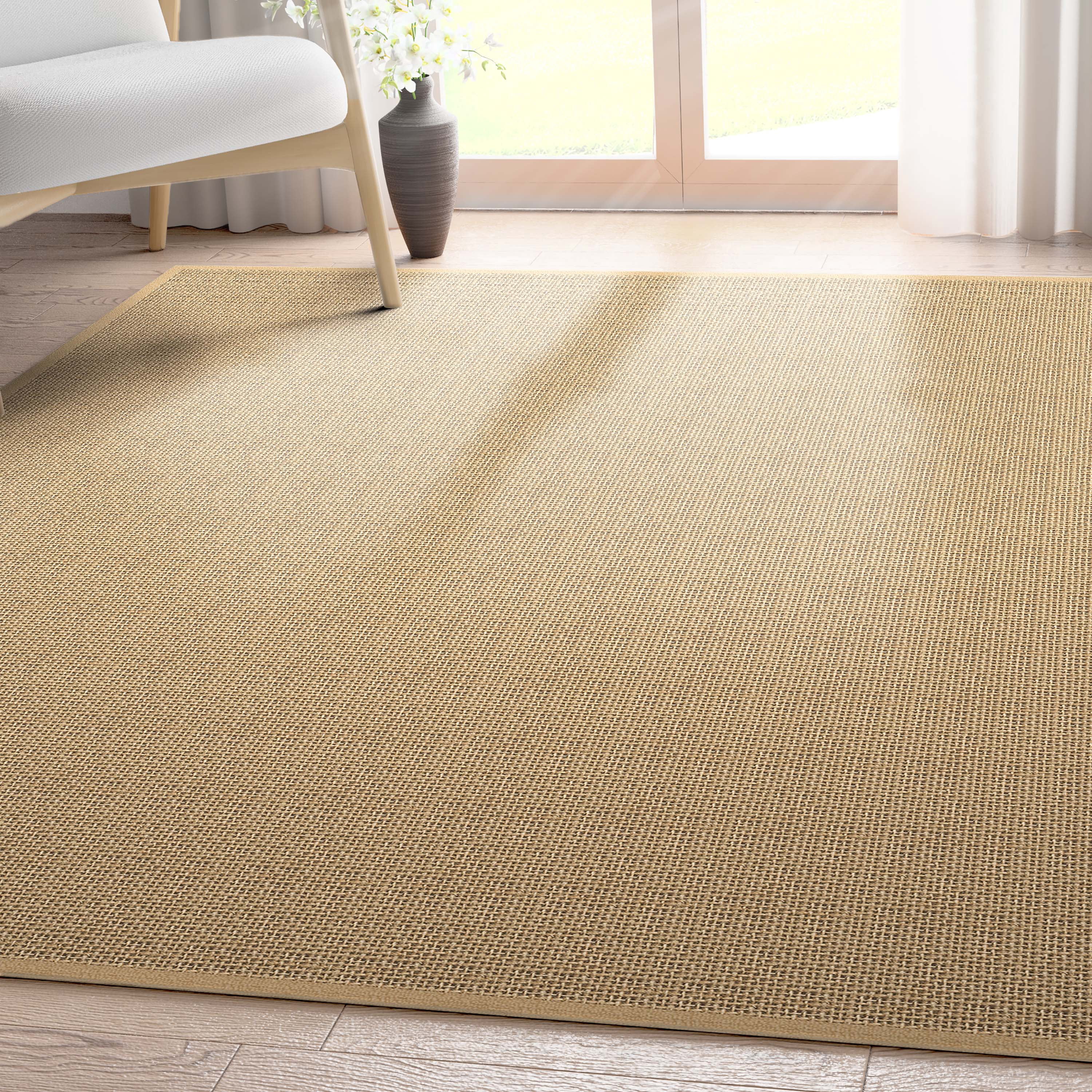 Well Woven Jute Shiba Modern Solid Flat-Weave Beige 5' x 7' Area Rug