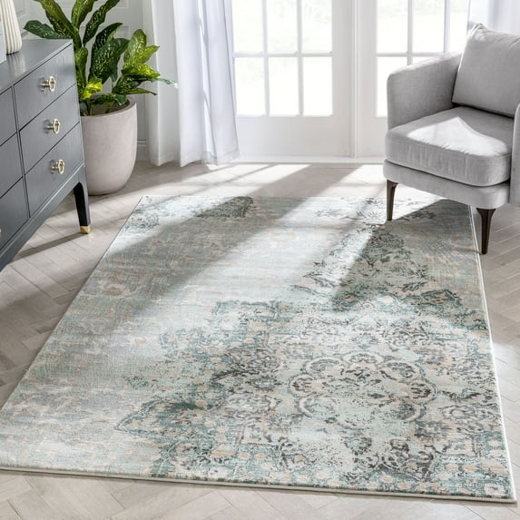 Well Woven KE-54-4 Kensington Ciato Blue Vintage Modern Medallion Oriental Area Rug - 3 ft. 11 in. x 5 ft. 3 in.