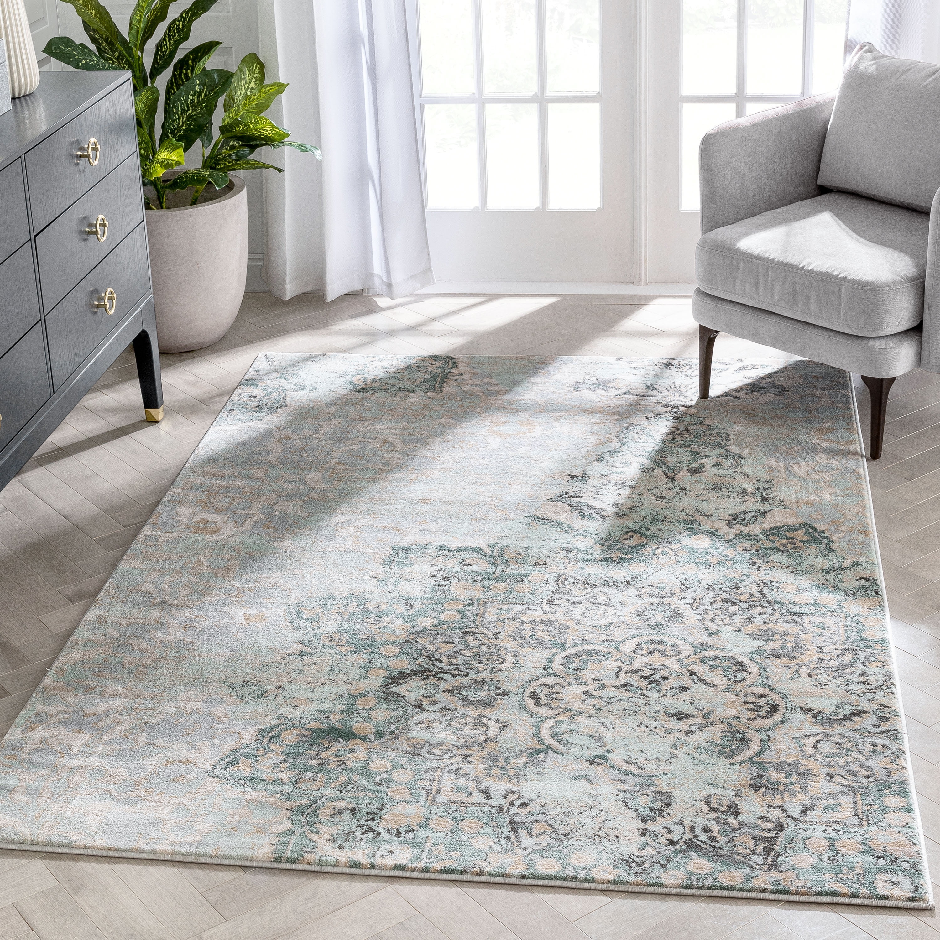 Kensington Blue 5' x 7' Vintage Medallion Oriental Rug