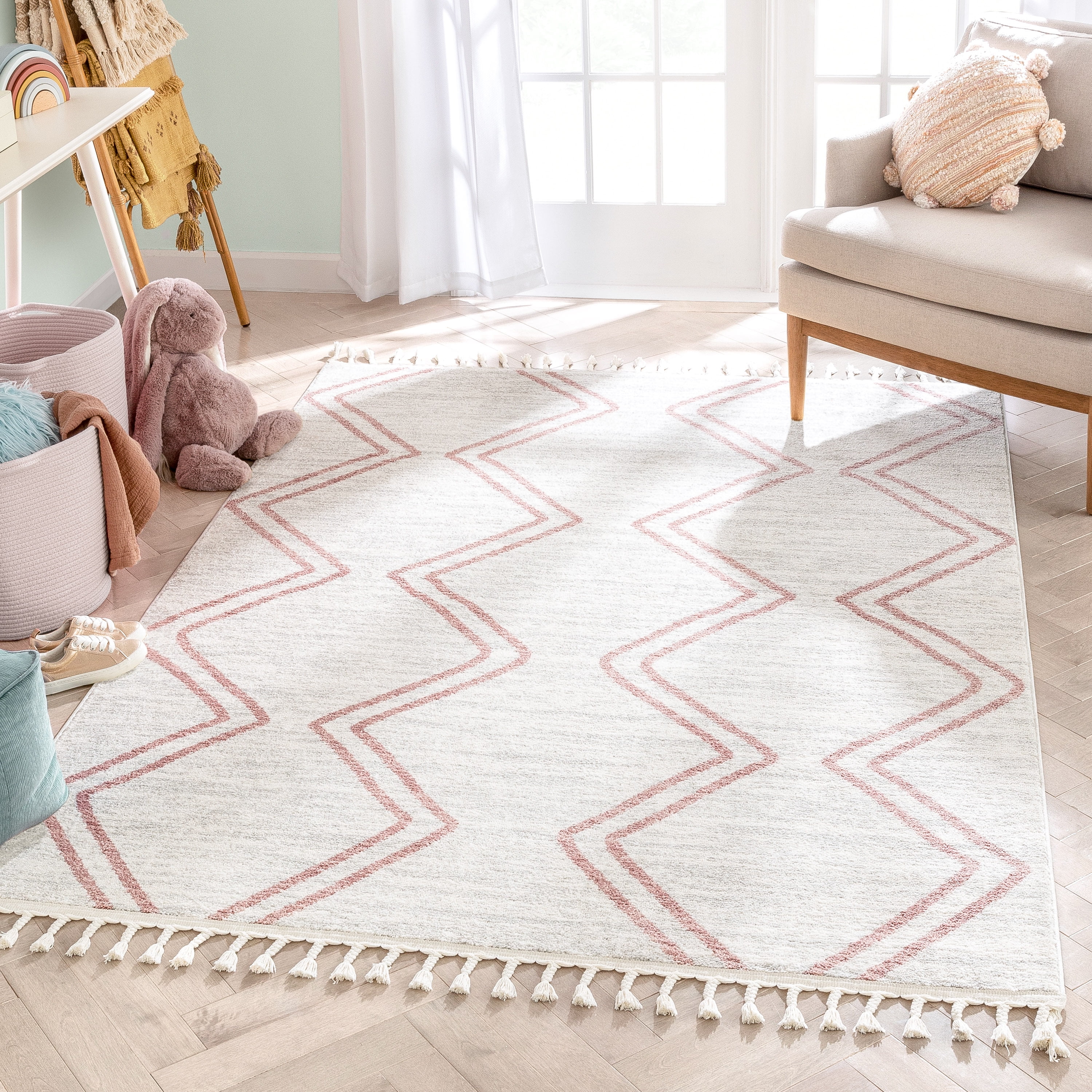Well Woven Kennedy Chevron Area Rug, 6.58' x 9.25', Cotton Fringe For Authentic Look, Super Soft Pile, Durable, Easy To Clean
