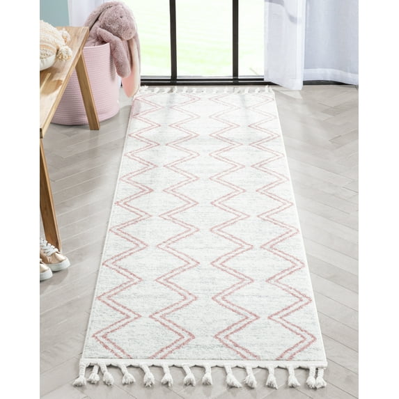 Well Woven Kennedy Reeve Modern Chevron Pattern Kids Pink Ivory 2'3" x 7'3" Runner Rug