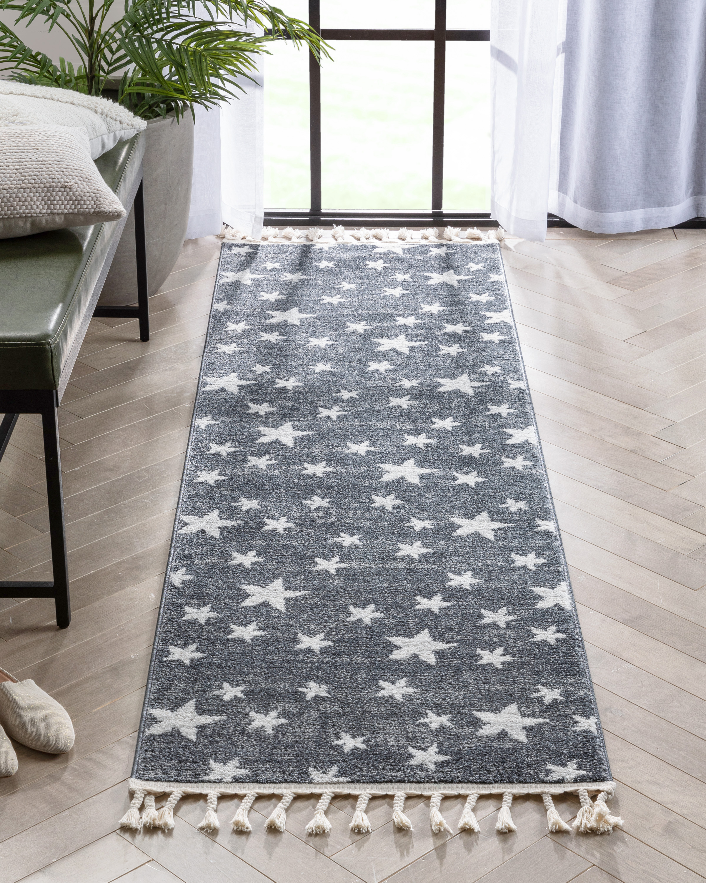 Well Woven Kennedy Stars Modern Kids Rug Grey 2'3" x 7'3" Runner Rug