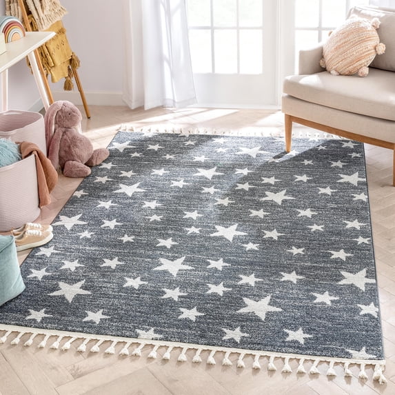 Well Woven Kennedy Stars Modern Modern Kids Grey 6'7" x 9'3" Area Rug