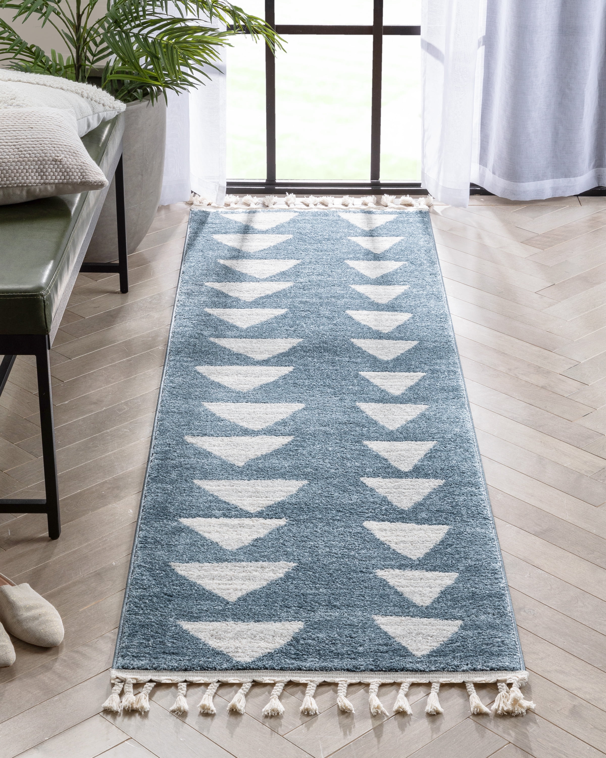 Well Woven Kennedy Triangles Modern Geometric Kids Blue 2'3" x 7'3" Runner Rug