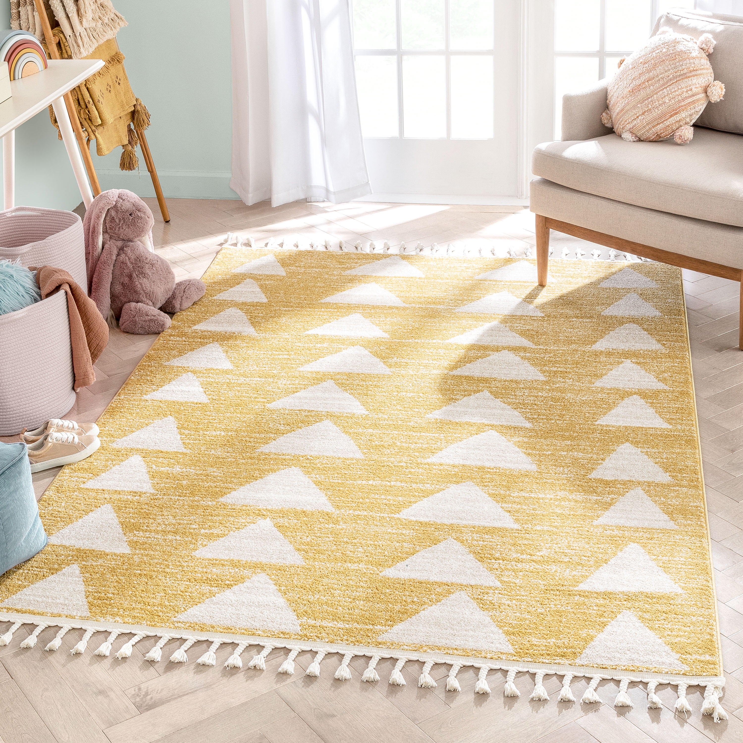 Well Woven Kennedy Triangles Modern Geometric Pattern Yellow 5'3" x 7'3" Kids Area Rug