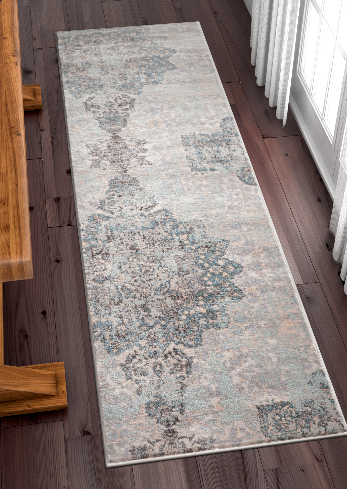 Well Woven Kensington Ciato Blue Vintage Modern Medallion Distressed 2