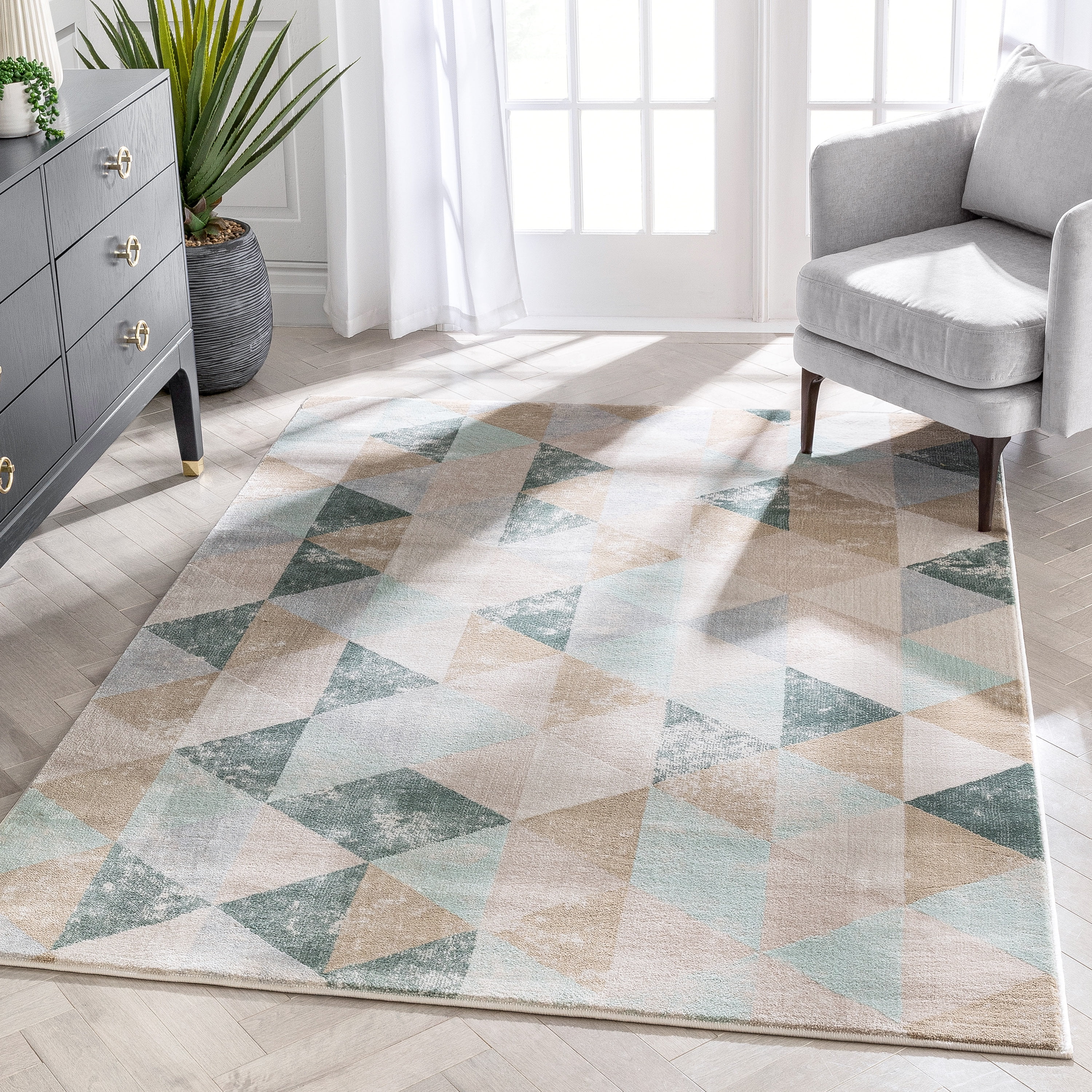 Well Woven Kensington Lancaster Blue Vintage Modern Geometric Overdyed 9'3" x 12'6" Area Rug