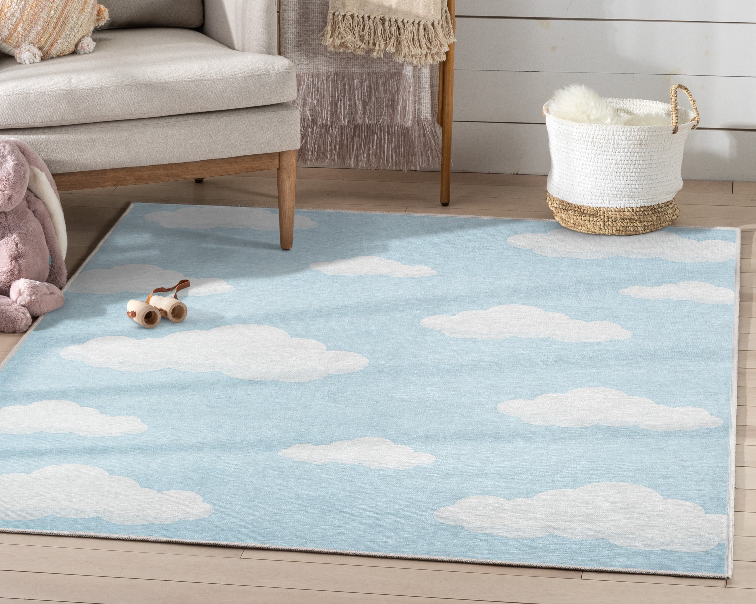 Well Woven Kids Rugs Cloud 9 Modern Blue Printed Distressed Machine Washable 6' x 9' Area Rug