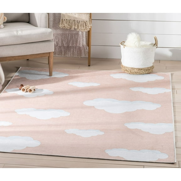 Well Woven Kids Rugs Cloud 9 Modern Coral Printed Distressed Machine Washable 3'3" x 5' Area Rug