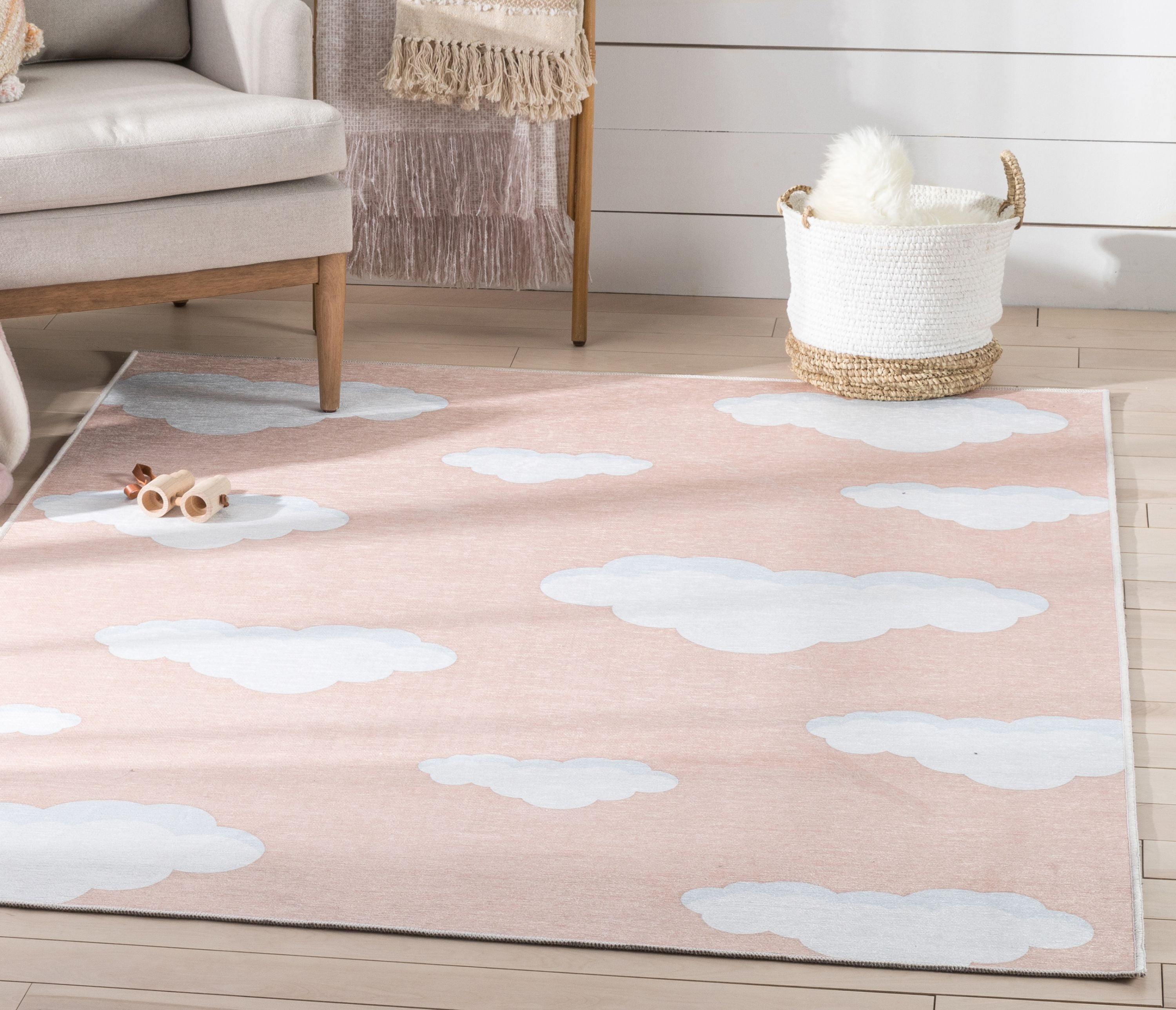 Well Woven Kids Rugs Cloud 9 Modern Coral Printed Distressed Machine Washable 6' x 9' Area Rug