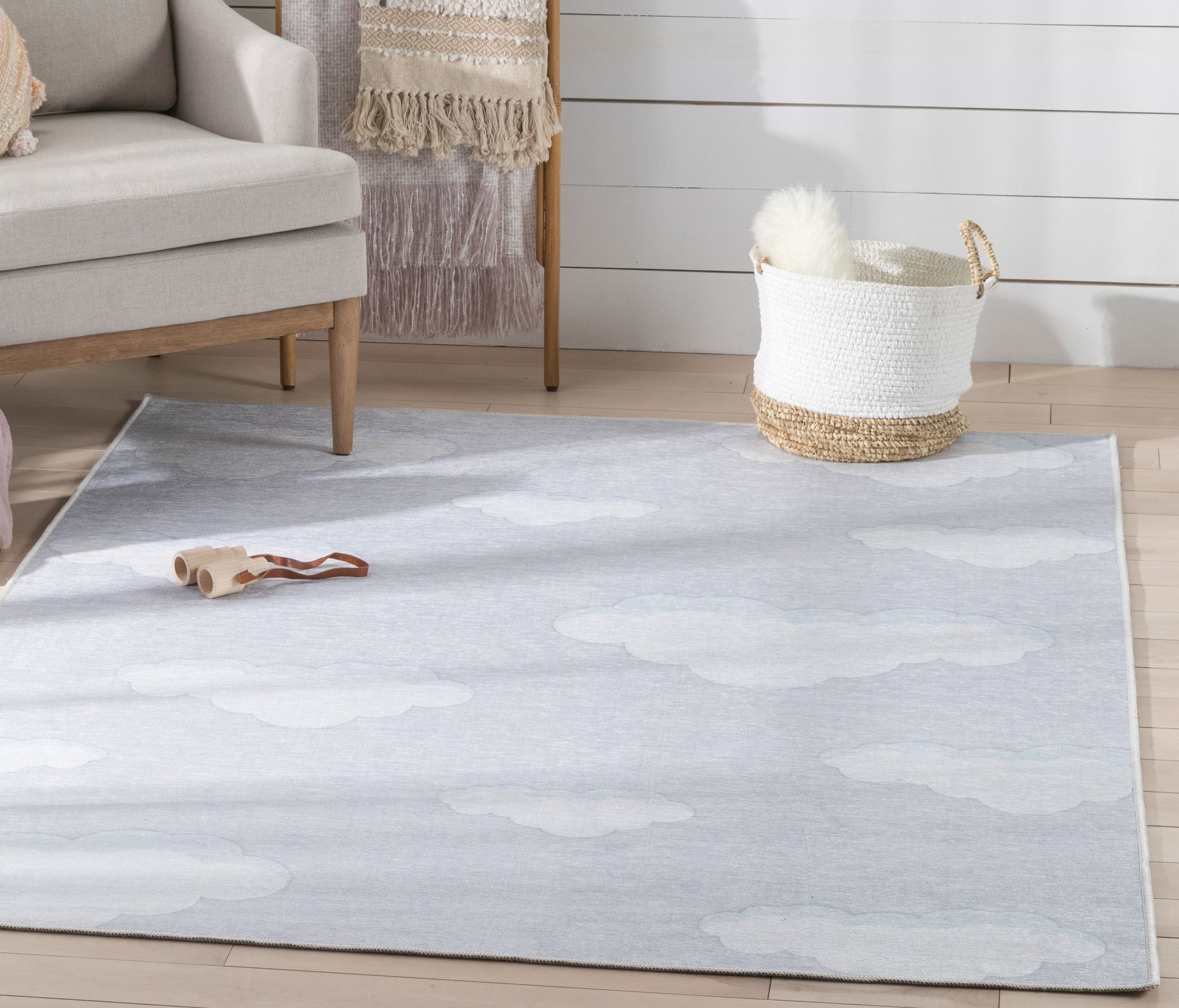 Well Woven Kids Rugs Cloud 9 Modern Grey Printed Distressed Machine Washable 5' x 7' Area Rug