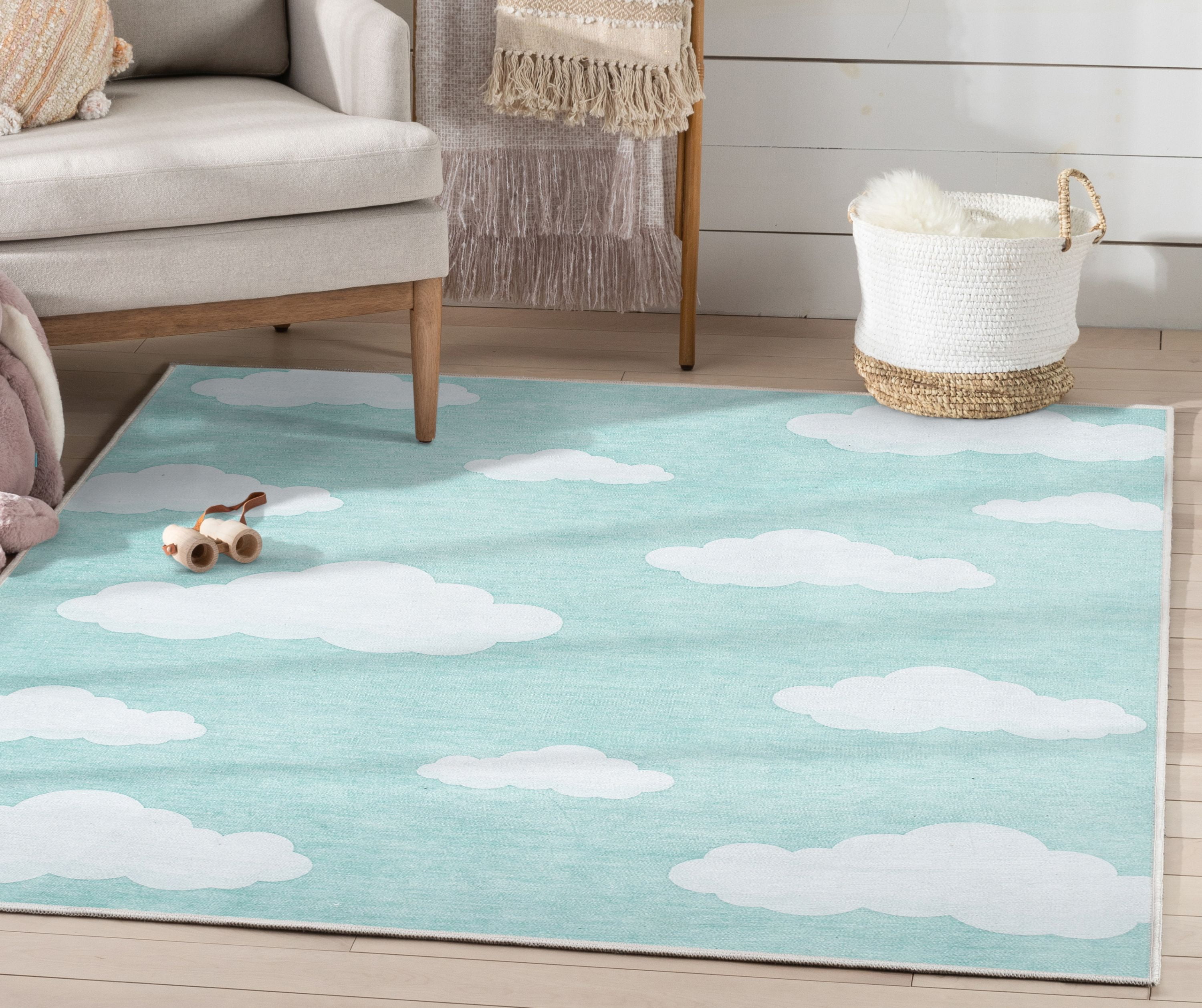 Well Woven Kids Rugs Cloud 9 Modern Mint Printed Distressed Machine Washable 6' x 9' Area Rug