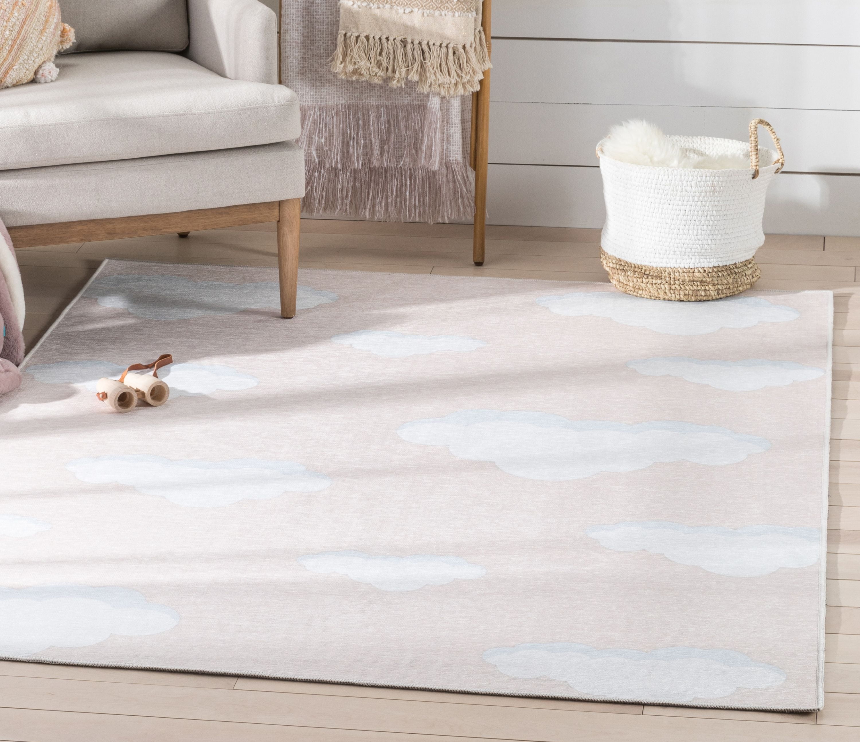 Well Woven Kids Rugs Cloud 9 Modern Peach Printed Distressed Machine Washable 6' x 9' Area Rug