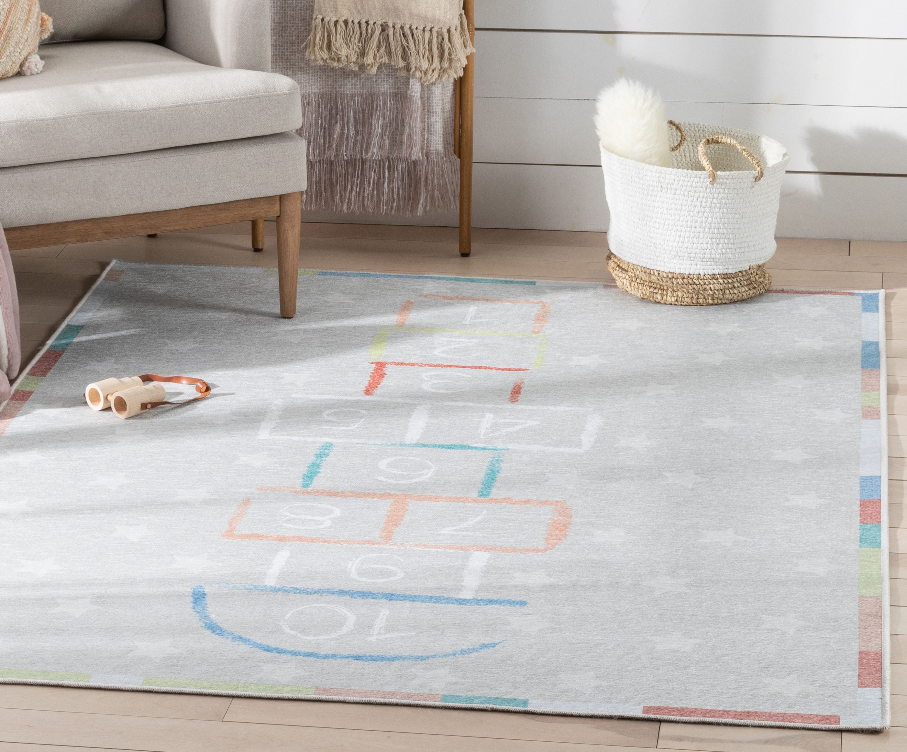 Well Woven Kids Rugs Hopscotch Modern Multi Printed Distressed Machine Washable 6' x 9' Area Rug