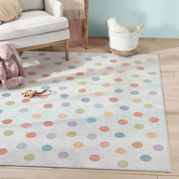Well Woven Kids Rugs Multi Dot Modern Multi Color Printed Distressed Machine Washable 6' x 9' Area Rug