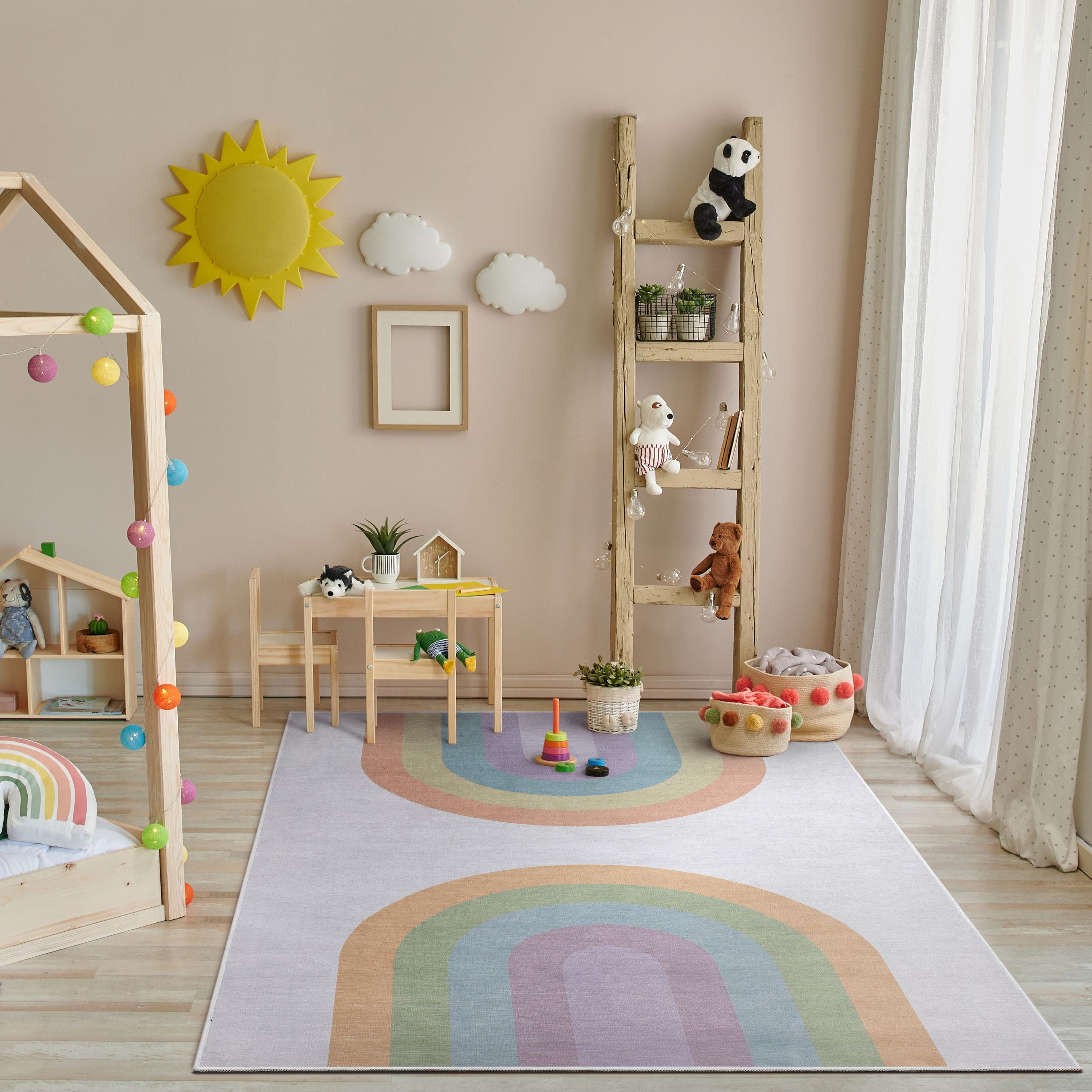 Well Woven Kids Rugs Rainbow Watercolor Modern Multi Color Printed Distressed Machine Washable 5' x 7' Area Rug
