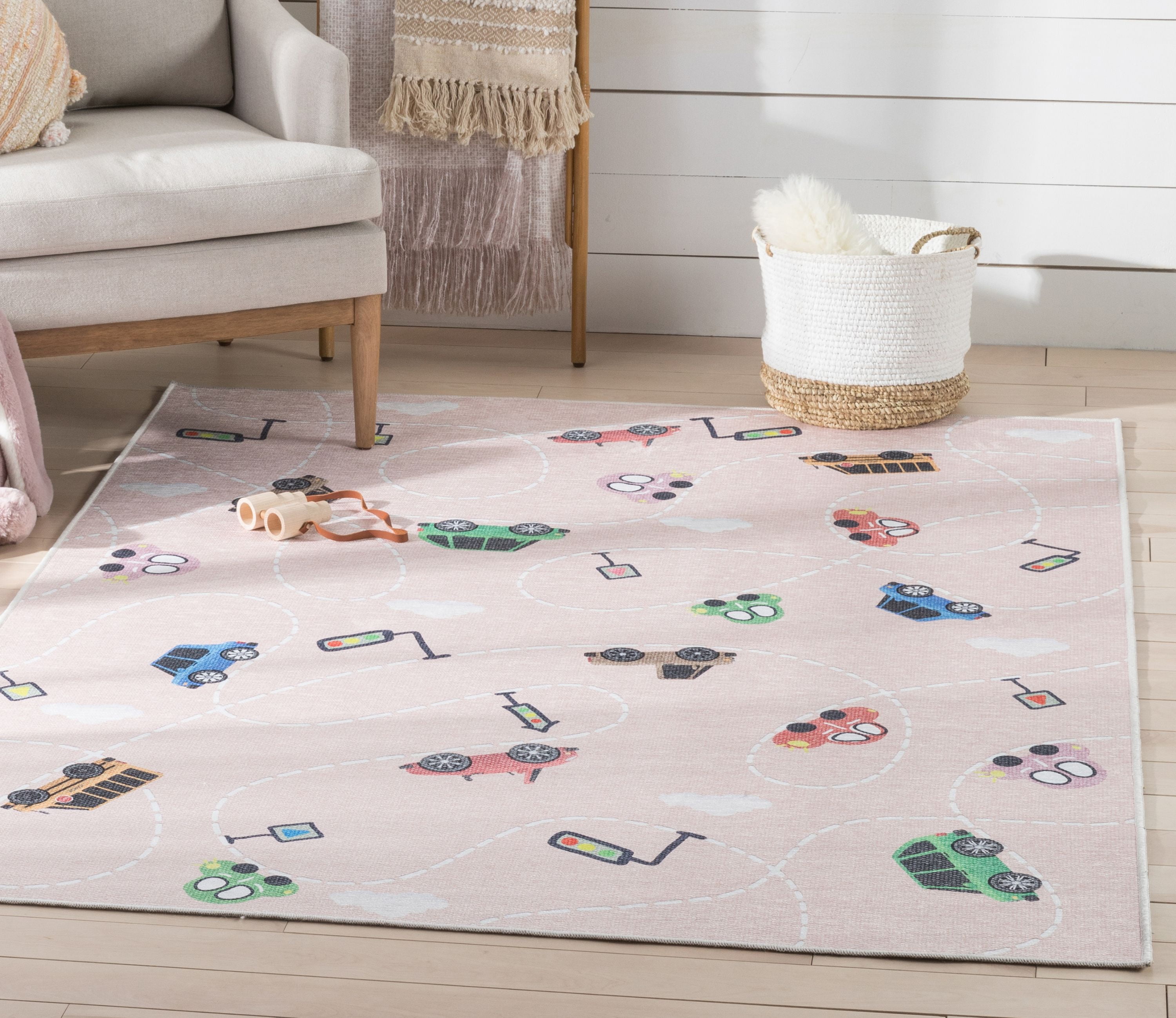 Blush Spot 6' x 9' Kids Flat Woven Cotton-Chenille Rug