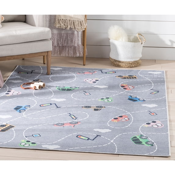 Well Woven Kids Rugs Traffic Modern Grey Printed Distressed Machine Washable 3'3" x 5' Area Rug