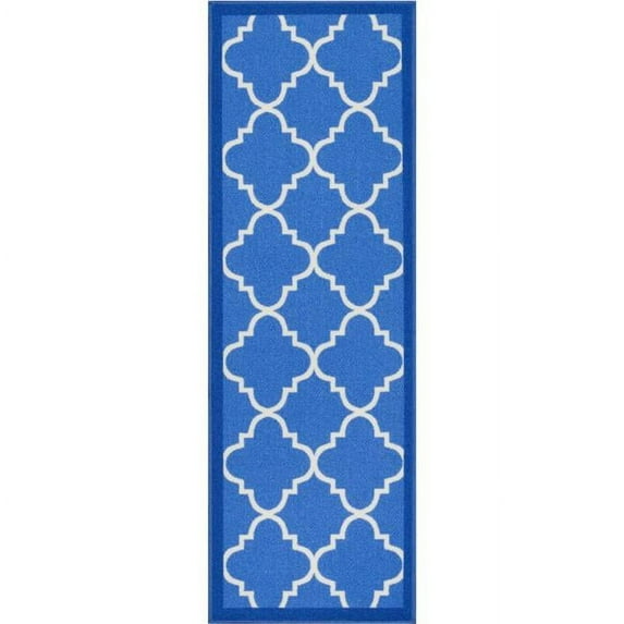 Well Woven Kings Court Brooklyn Trellis Modern Blue Machine Washable Indoor/Outdoor 2' x 7' Runner Area Rug