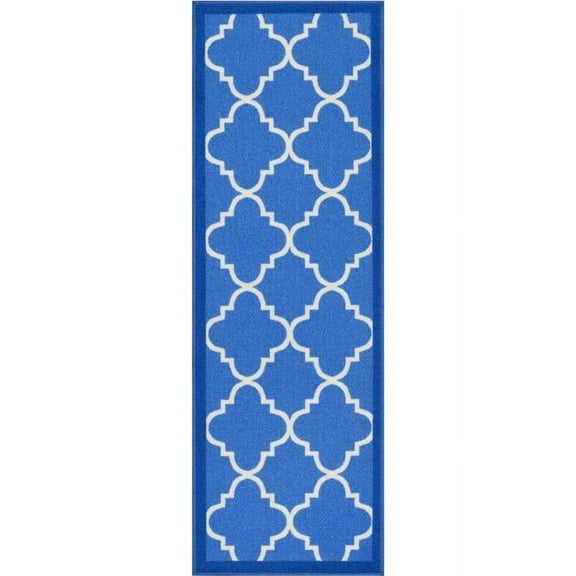 Well Woven Kings Court Brooklyn Trellis Modern Blue Machine Washable Indoor/Outdoor 2' x 7' Runner Area Rug