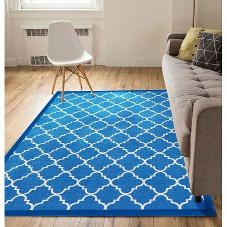 Well Woven Kings Court Brooklyn Trellis Modern Blue Machine Washable Indoor/Outdoor 7'10" x 9'10" Area Rug