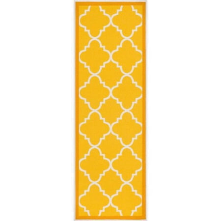 Well Woven Kings Court Brooklyn Trellis Modern Gold Machine Washable Indoor/Outdoor 2'7" x 12' Runner Area Rug