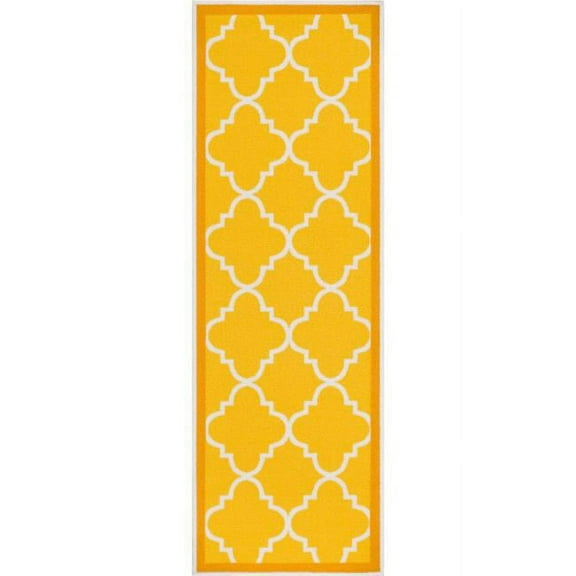 Well Woven Kings Court Brooklyn Trellis Modern Gold Machine Washable Indoor/Outdoor 2'7" x 12' Runner Area Rug