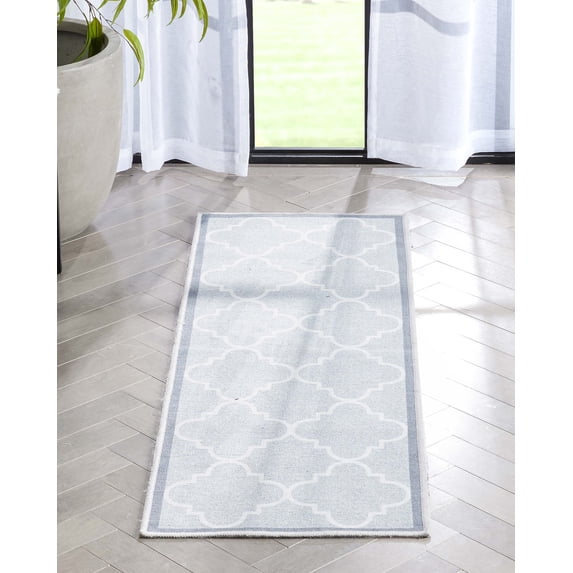 Well Woven Kings Court Brooklyn Trellis Modern Grey Machine Washable Indoor/Outdoor 1'8" x 5' Area Rug
