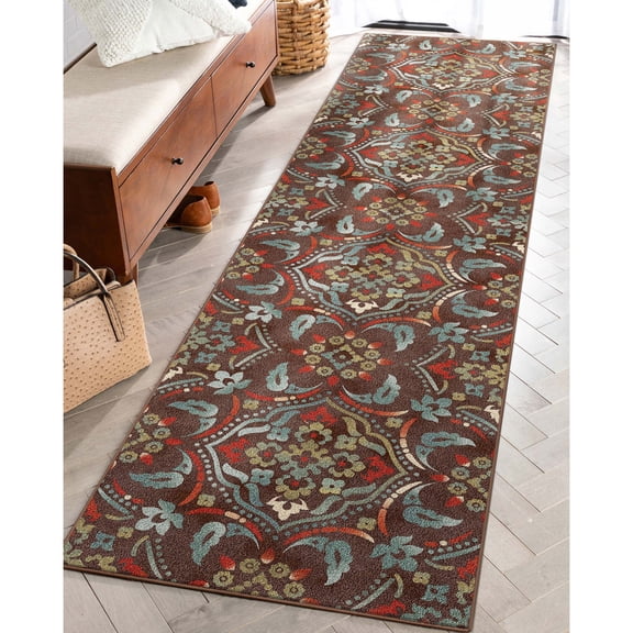 Well Woven Kings Court Florence Brown Traditional Modern Floral Brown 2'7" x 9'10" Runner Rug