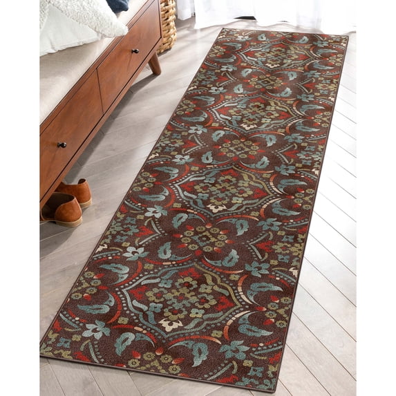 Well Woven Kings Court Florence Brown Traditional Modern Floral Brown 2' x 7' Runner Rug