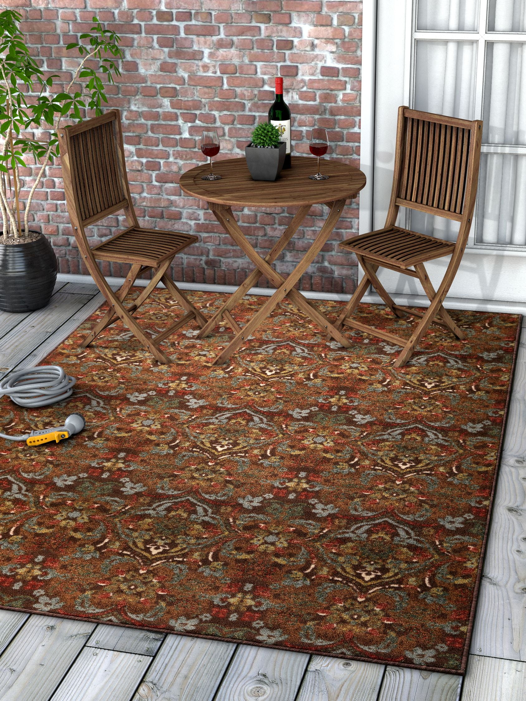 Kings Court Brown and Red Synthetic 5' x 7' Washable Area Rug