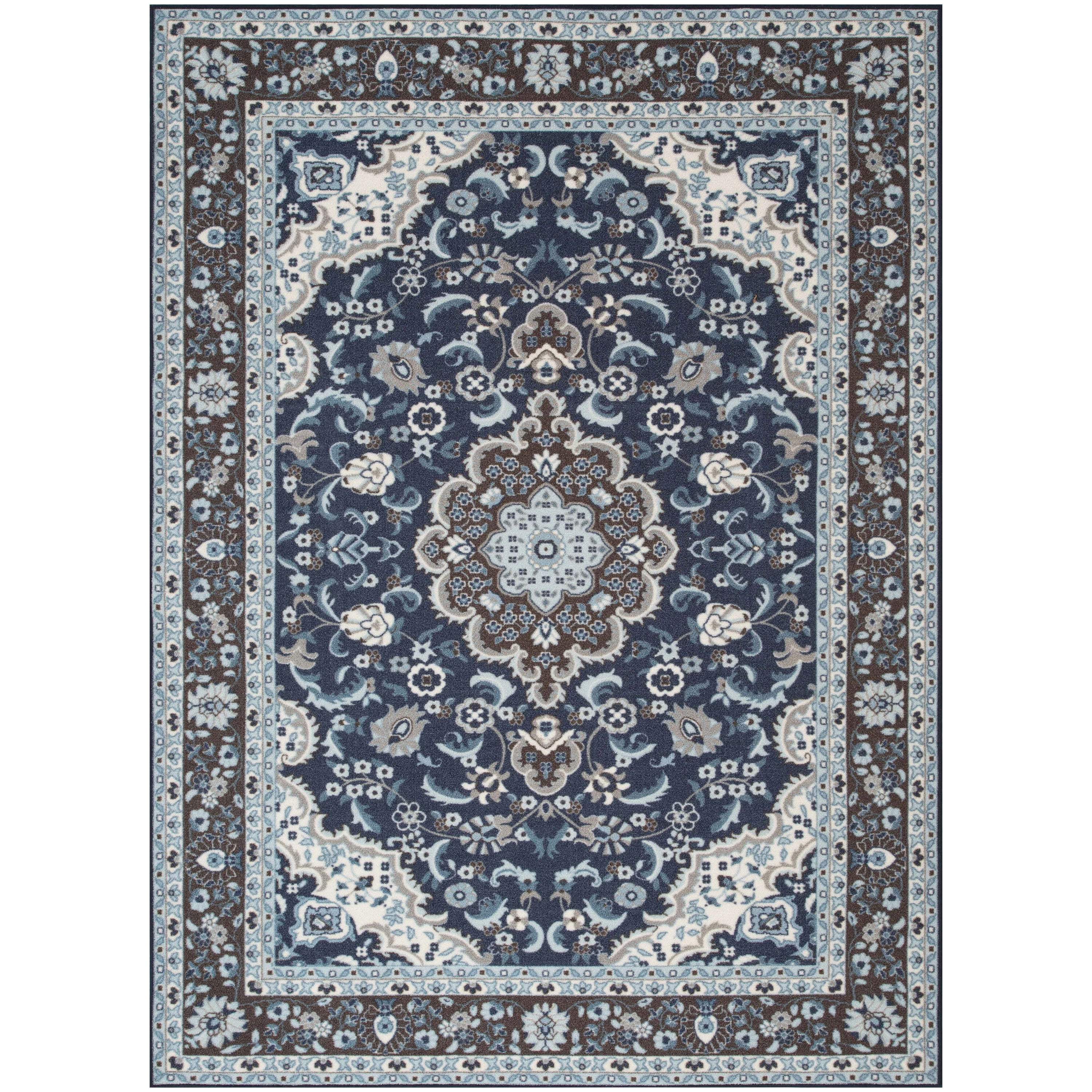 Well Woven Kings Court Gene Traditional Medallion Persian Blue Machine Washable Indoor/Outdoor 5' x 7' Area Rug