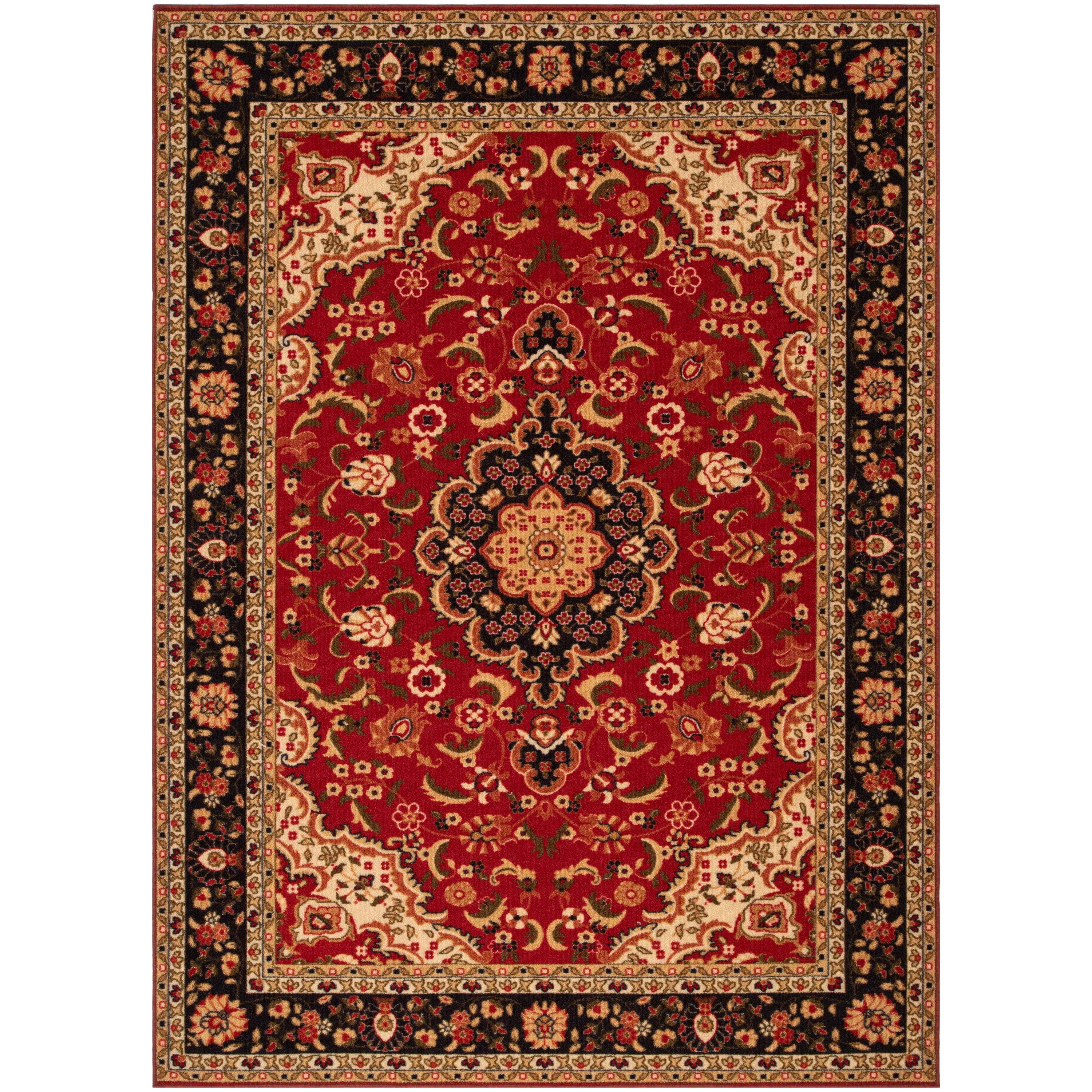 Red and Beige Medallion Synthetic Washable 5' x 7' Area Rug